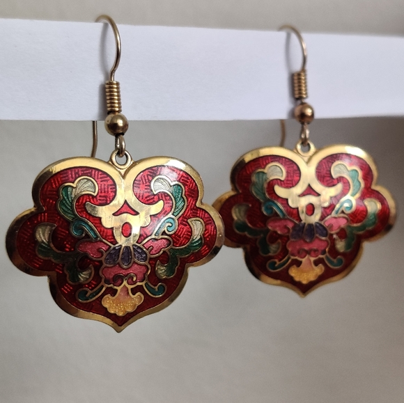 Vintage Cloisonne Enamel Earrings & Butterfly 🦋 Pendant Set - Picture 3 of 13